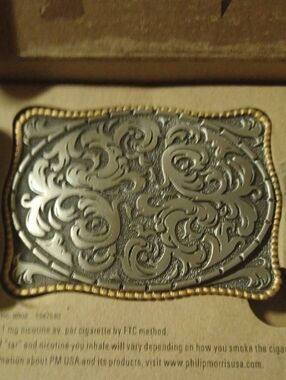 Men's Ornate Silver-Tone Belt Buckle with Gold Trim